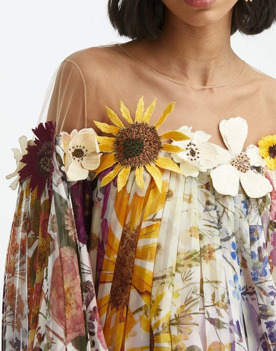 OSCAR DE LA RENTA-Flower Embroidered Chiffon Blouse-