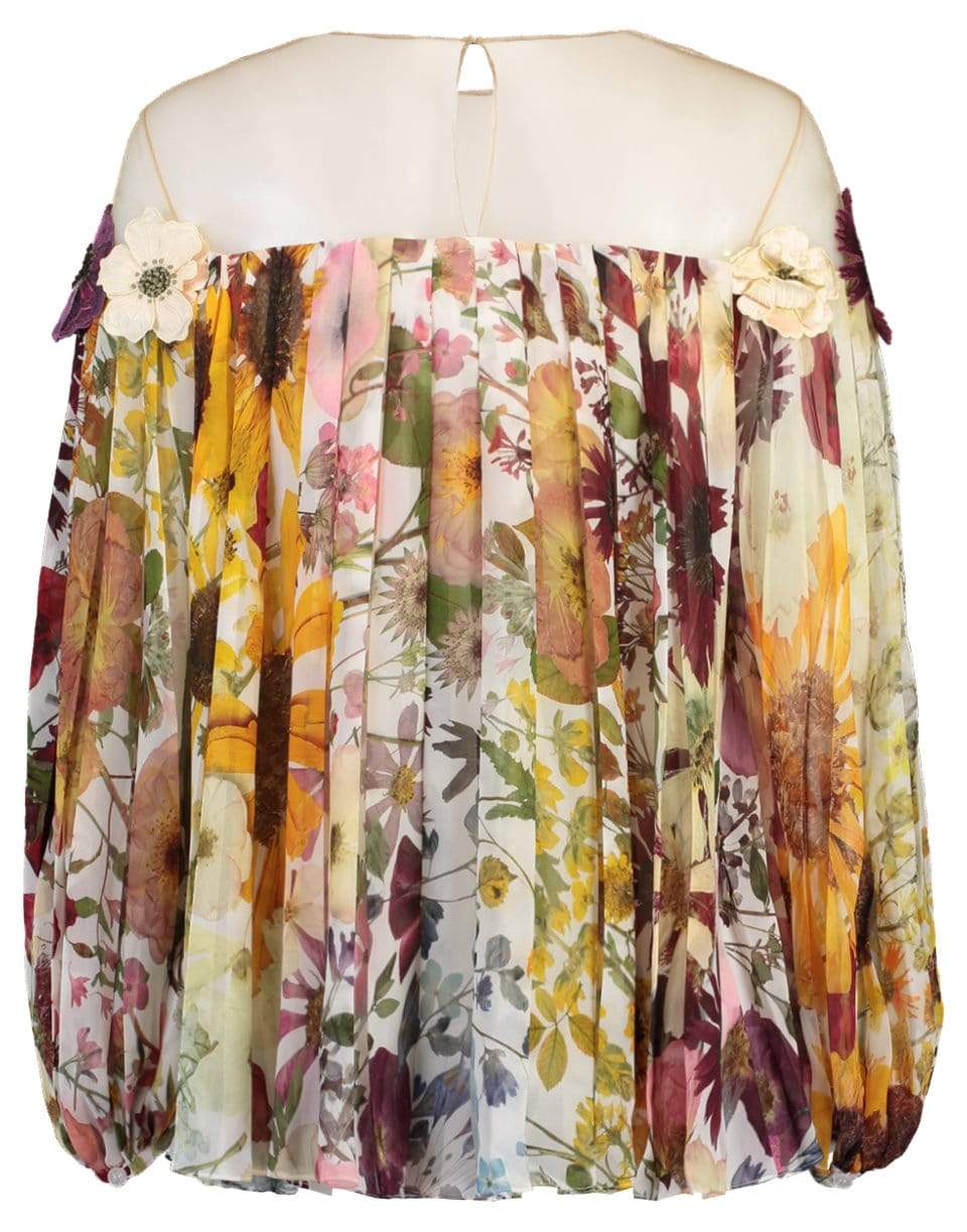 OSCAR DE LA RENTA-Flower Embroidered Chiffon Blouse-