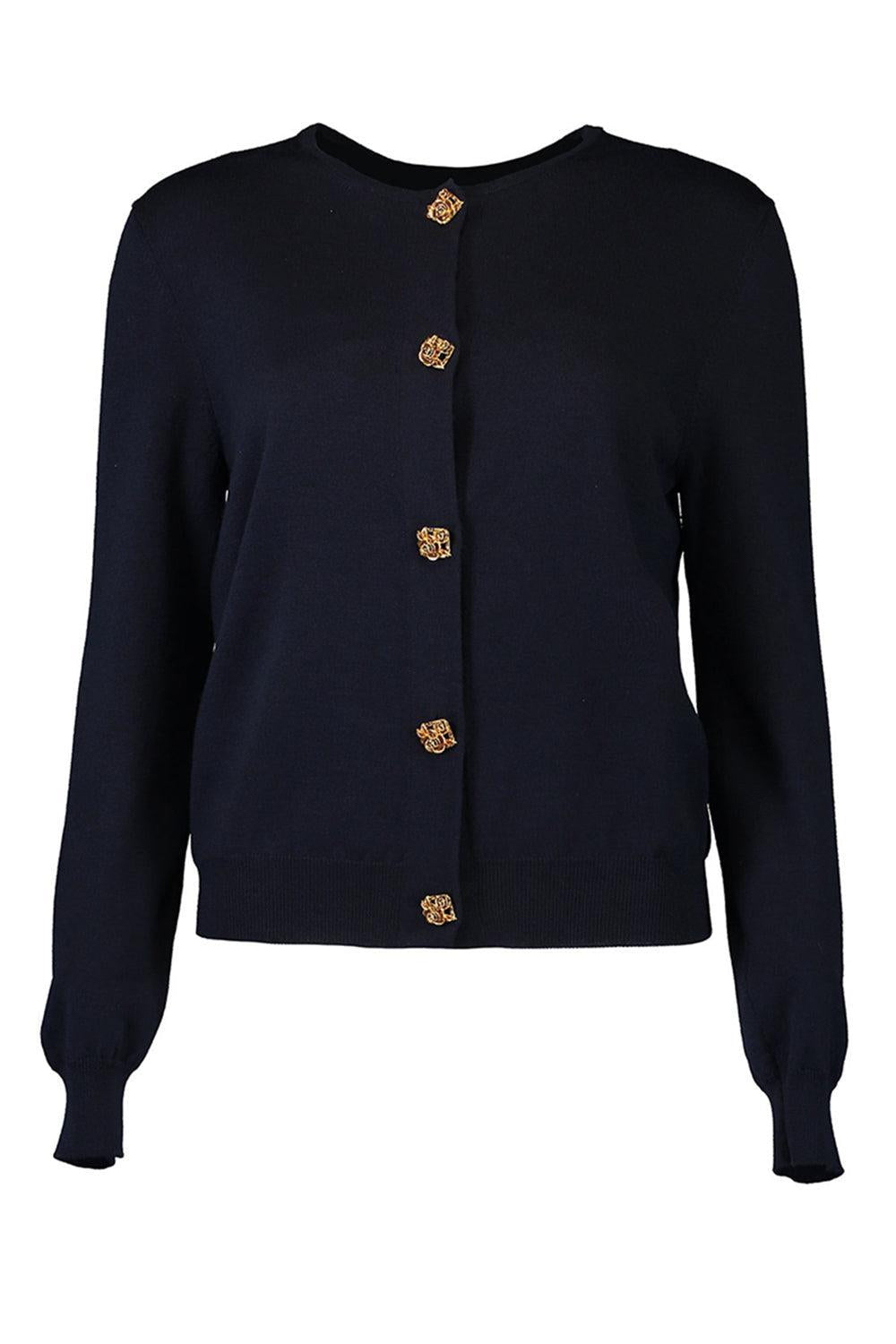 JEWEL BUTTON CARDIGAN-NAVY-XS-CLOTHINGTOPCARDIGAN-OSCAR DE LA RENTA