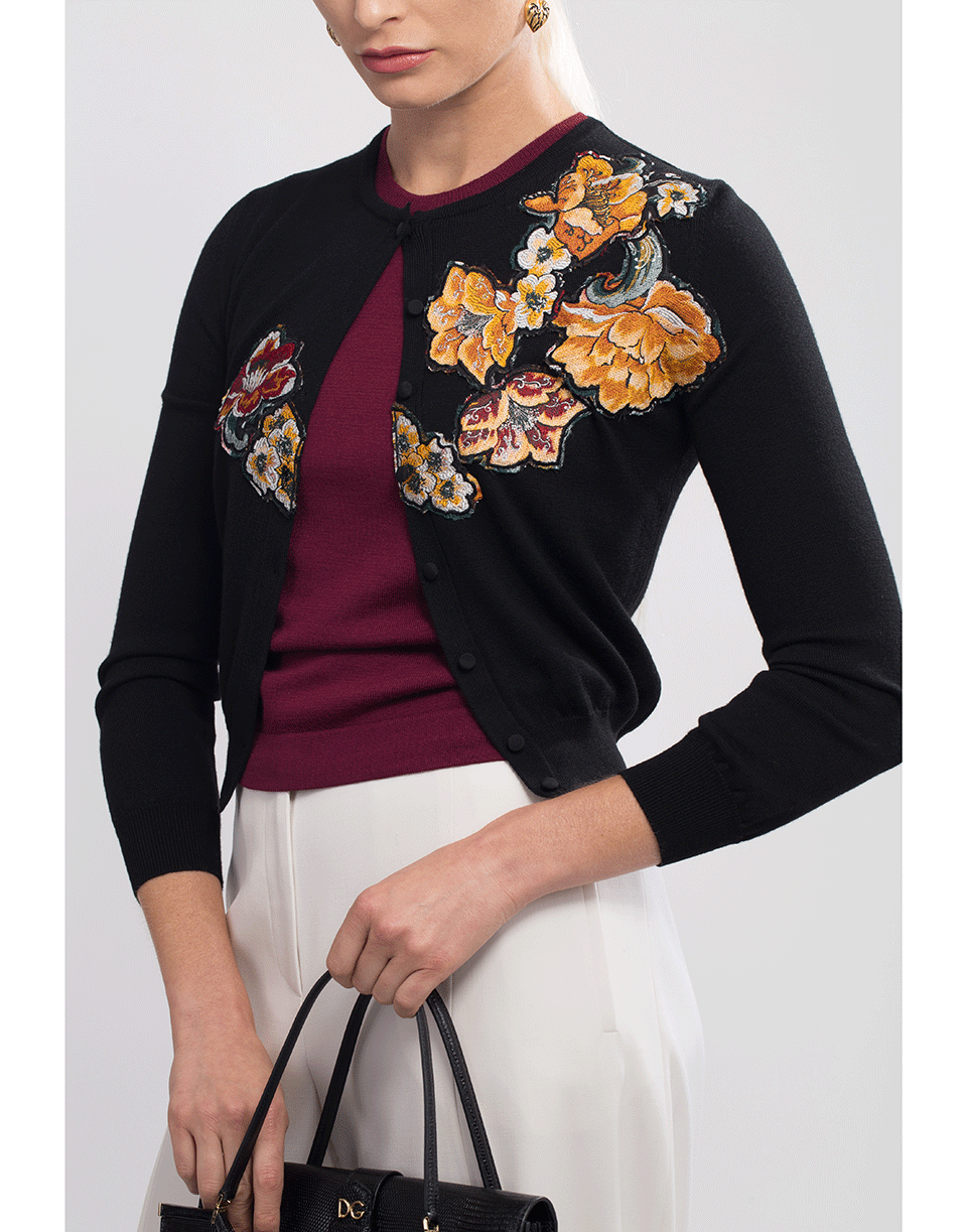 OSCAR DE LA RENTA-Jacquard Applique Cardigan-