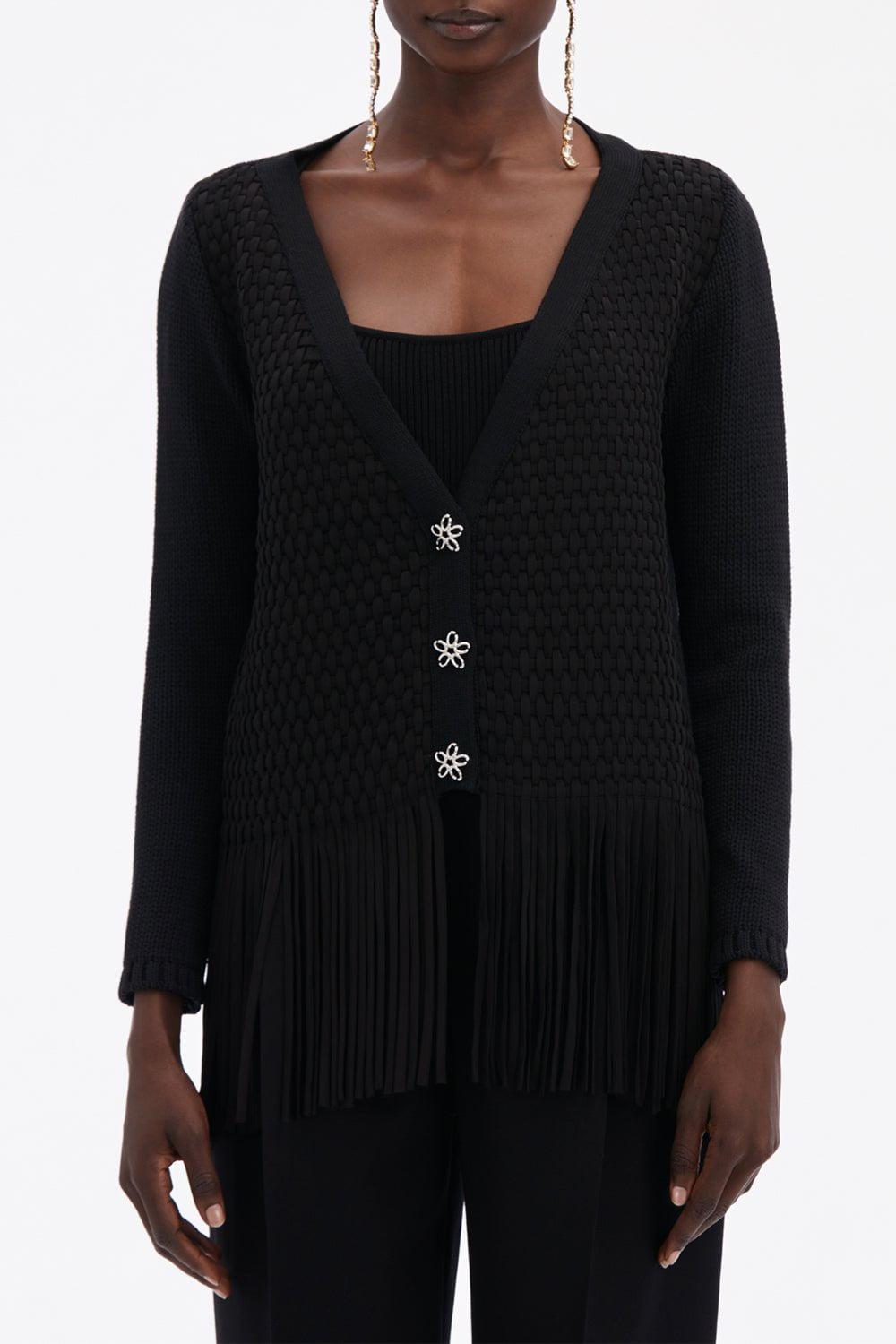 OSCAR DE LA RENTA-VNeck Lattice Embroidered Cardigan-