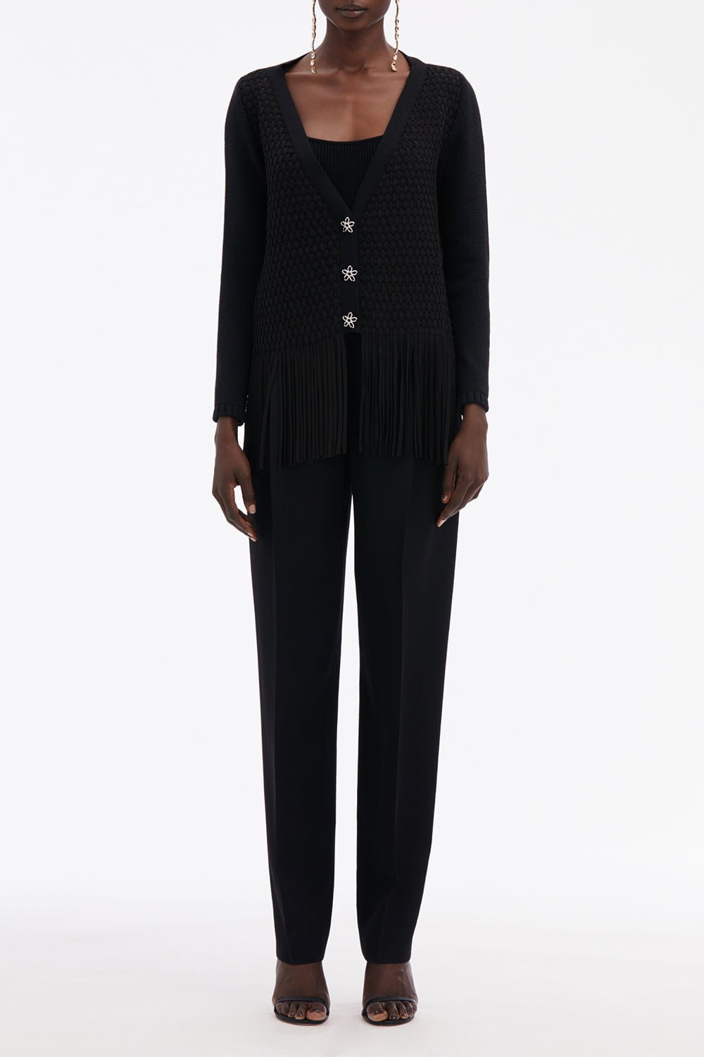 OSCAR DE LA RENTA-VNeck Lattice Embroidered Cardigan-
