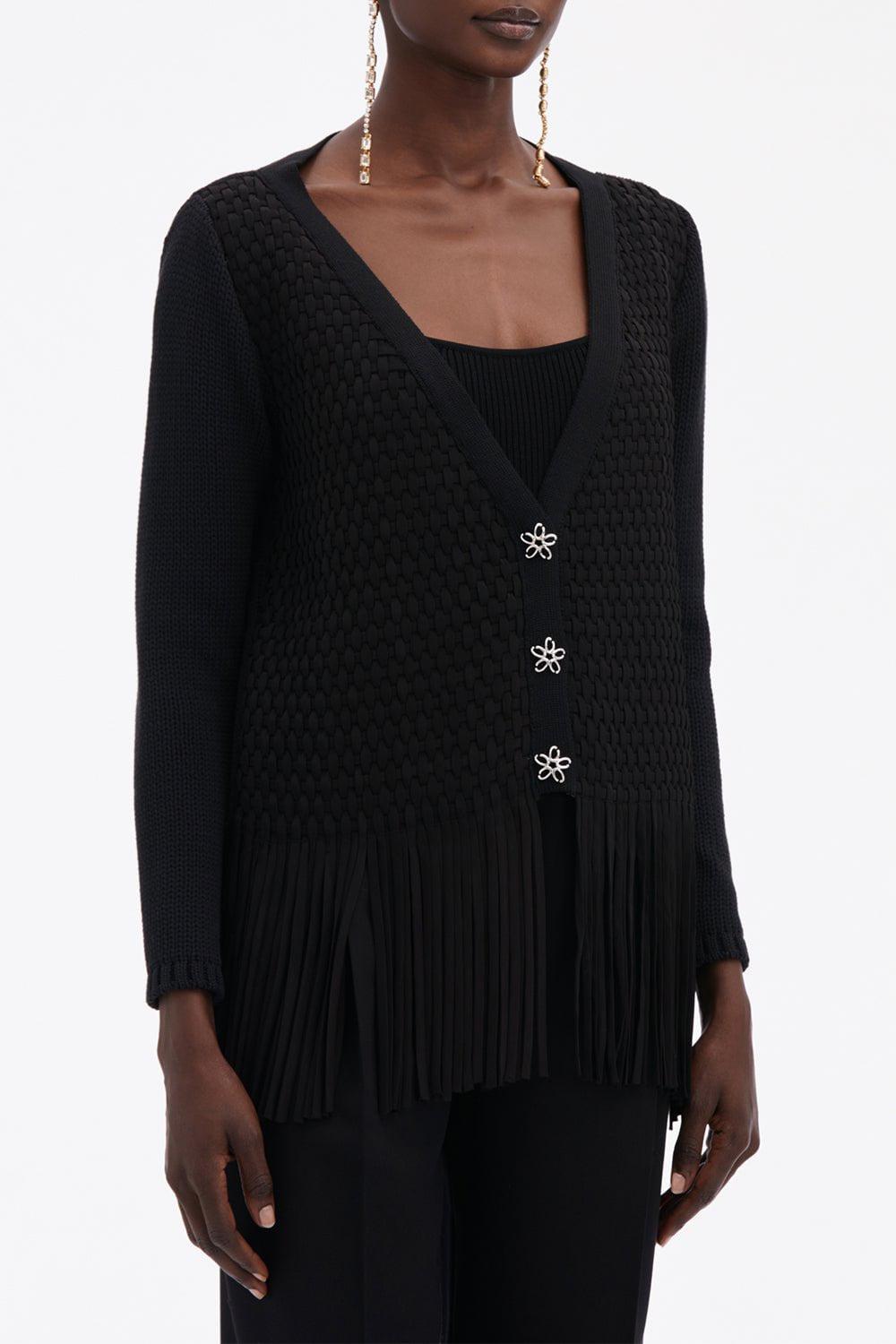 OSCAR DE LA RENTA-VNeck Lattice Embroidered Cardigan-