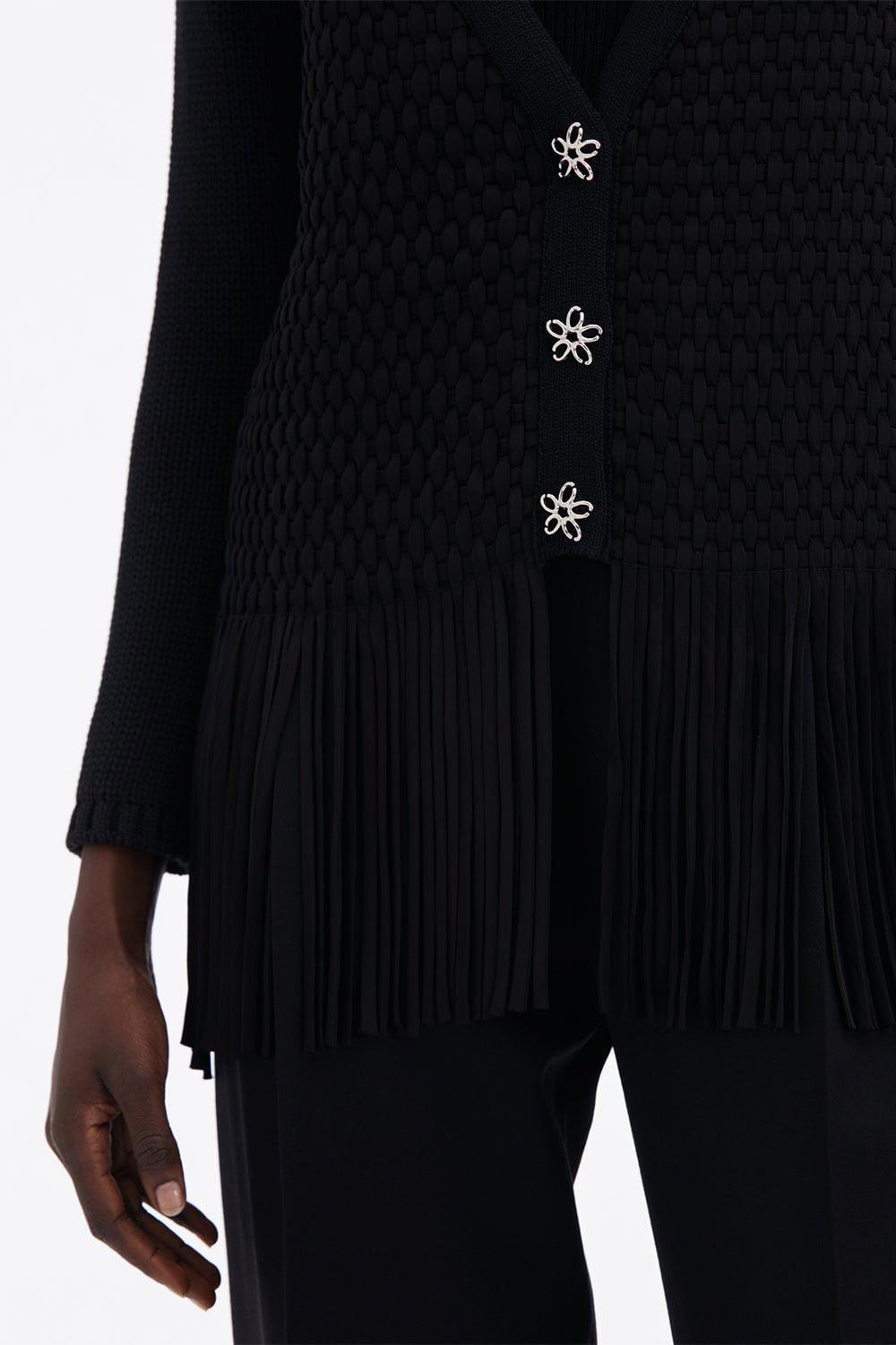 OSCAR DE LA RENTA-VNeck Lattice Embroidered Cardigan-