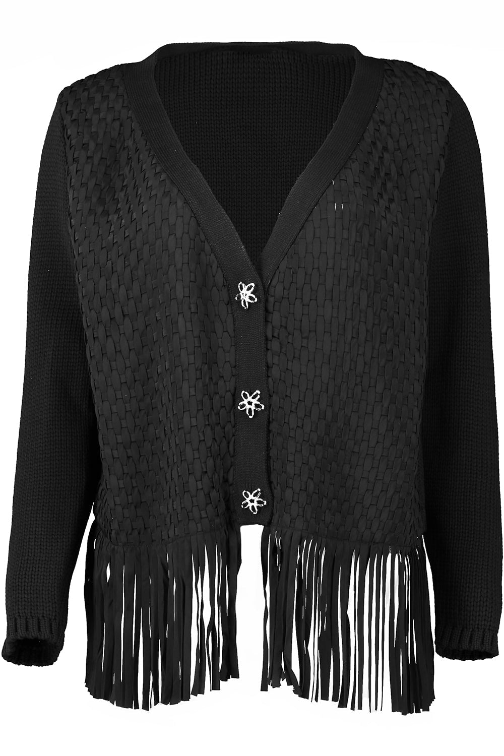 OSCAR DE LA RENTA-VNeck Lattice Embroidered Cardigan-