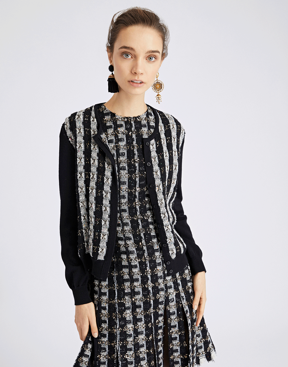 OSCAR DE LA RENTA-Tweed Crewneck Cardigan-