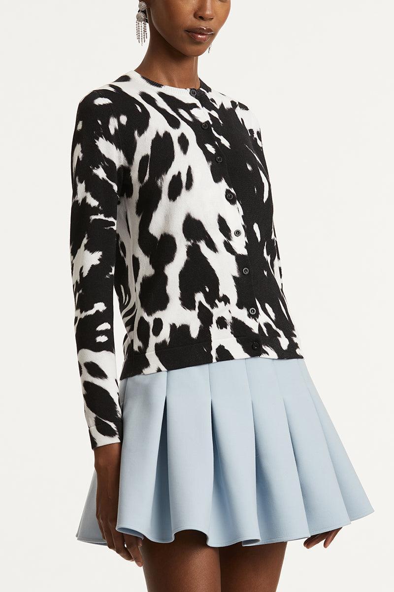Cow Inset Cardigan-BLACK/IVORY-XS-CLOTHINGTOPCARDIGAN-OSCAR DE LA RENTA