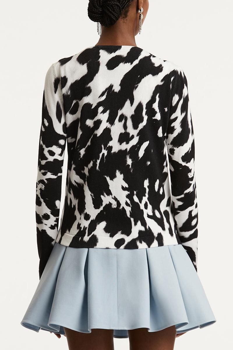 Cow Inset Cardigan-BLACK/IVORY-XS-CLOTHINGTOPCARDIGAN-OSCAR DE LA RENTA
