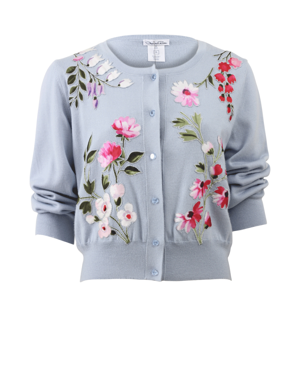 OSCAR DE LA RENTA-Floral Embroidered Cropped Cardigan-
