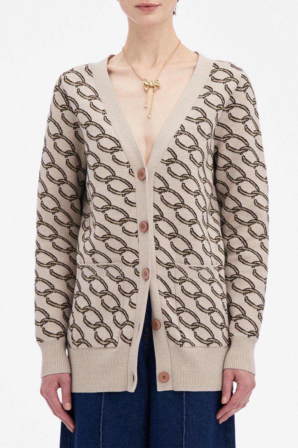 OSCAR DE LA RENTA-Oscar Chain-Link Long Cardigan-