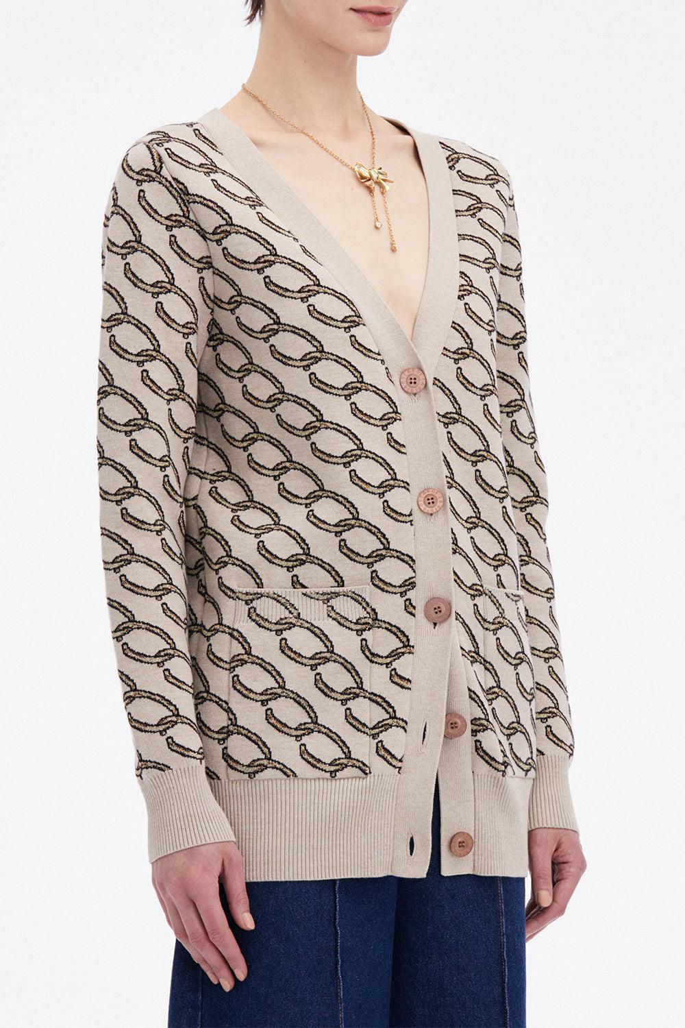 OSCAR DE LA RENTA-Oscar Chain-Link Long Cardigan-