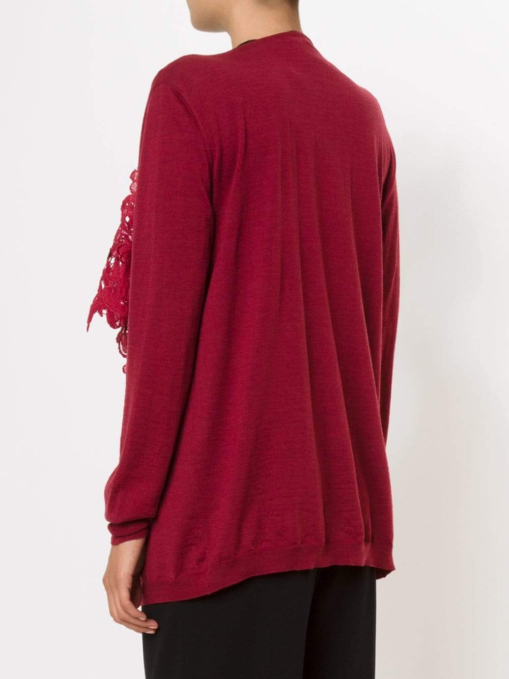 OSCAR DE LA RENTA-Draped Lace Front Cardigan-CLARET