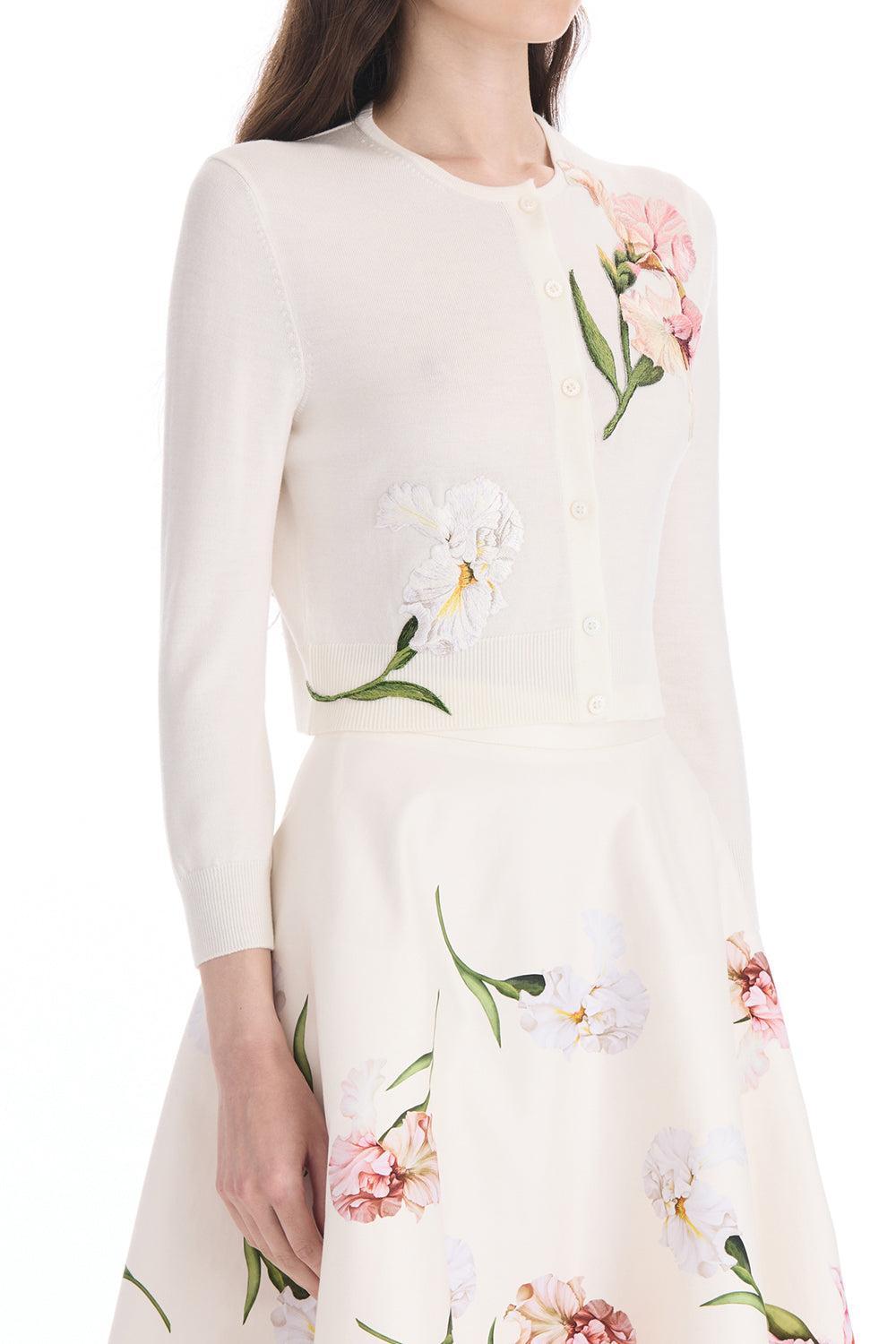Embroidered Crysanthemum Cardigan-CREAM-XS-CLOTHINGTOPCARDIGAN-OSCAR DE LA RENTA