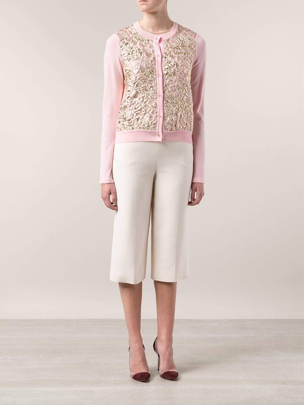 OSCAR DE LA RENTA-Lurex Floral Cardigan-