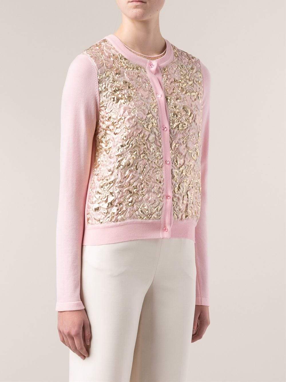 OSCAR DE LA RENTA-Lurex Floral Cardigan-