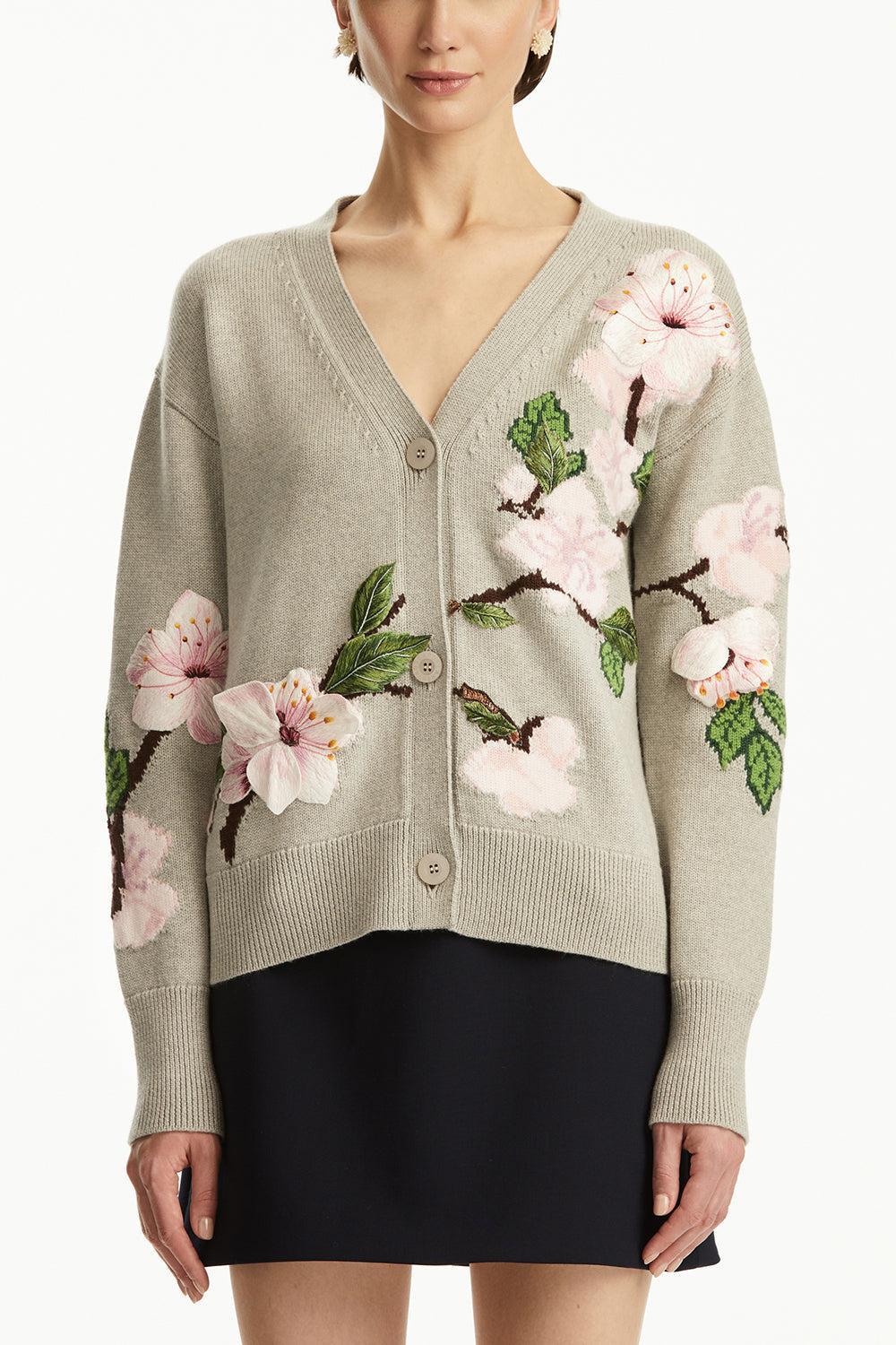 Cherry Blossom Cardigan-GREYMULT-XS-CLOTHINGTOPCARDIGAN-OSCAR DE LA RENTA