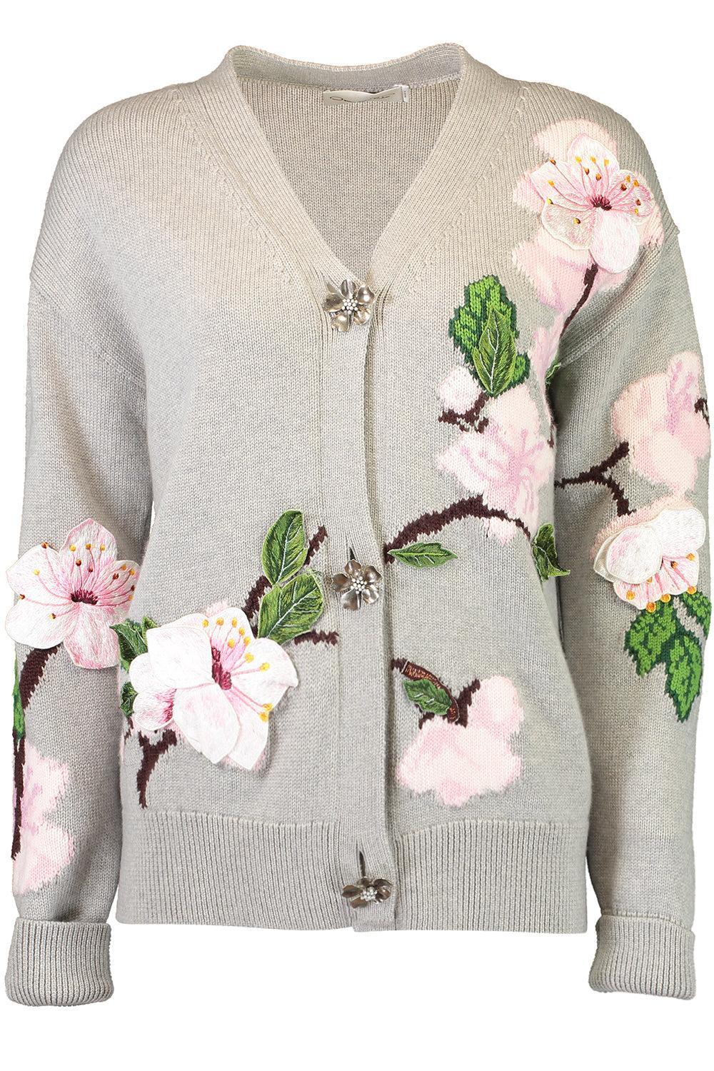 Cherry Blossom Cardigan-GREYMULT-XS-CLOTHINGTOPCARDIGAN-OSCAR DE LA RENTA