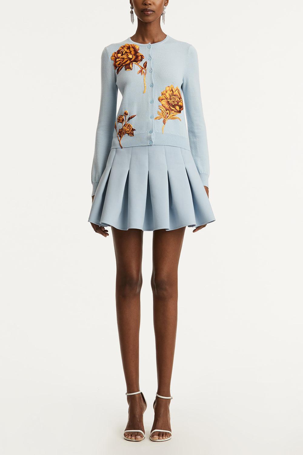 Tonal Peony Embroidered Cardigan-ICY BLUE-S-CLOTHINGTOPCARDIGAN-OSCAR DE LA RENTA