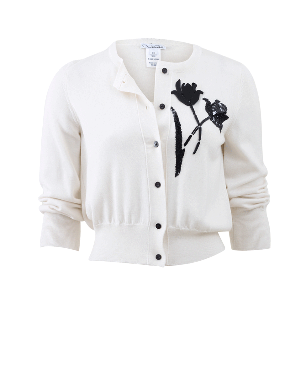 OSCAR DE LA RENTA-Embroidered Floral Cardigan-IVORY
