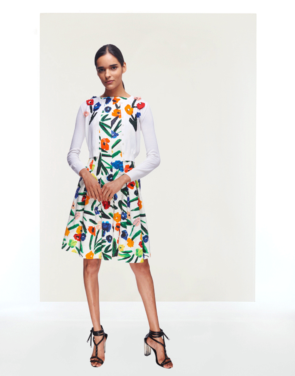 OSCAR DE LA RENTA-Cropped Cardigan With Flowers-