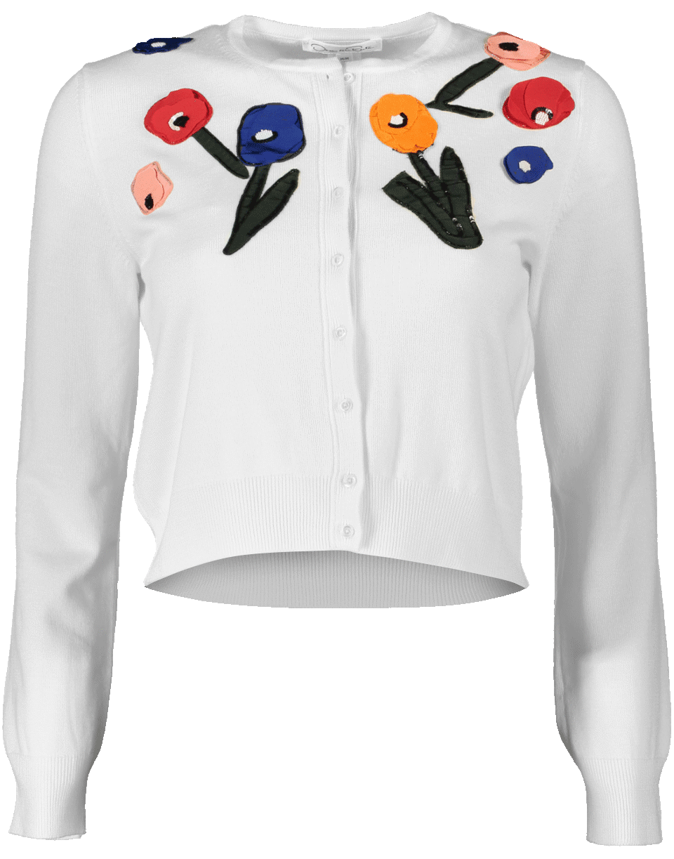 OSCAR DE LA RENTA-Cropped Cardigan With Flowers-