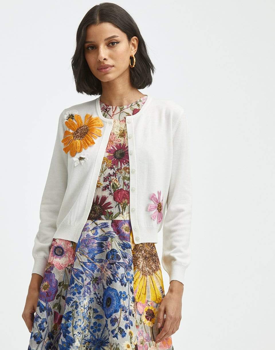 OSCAR DE LA RENTA-Ombre Pressed Flower Cardigan-