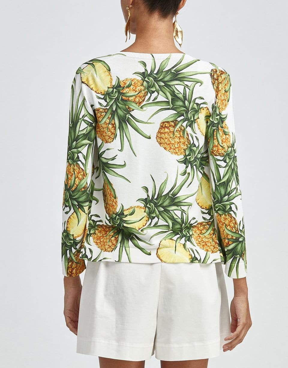 OSCAR DE LA RENTA-Pineapple Print Long Sleeve Crew Neck Cardigan-
