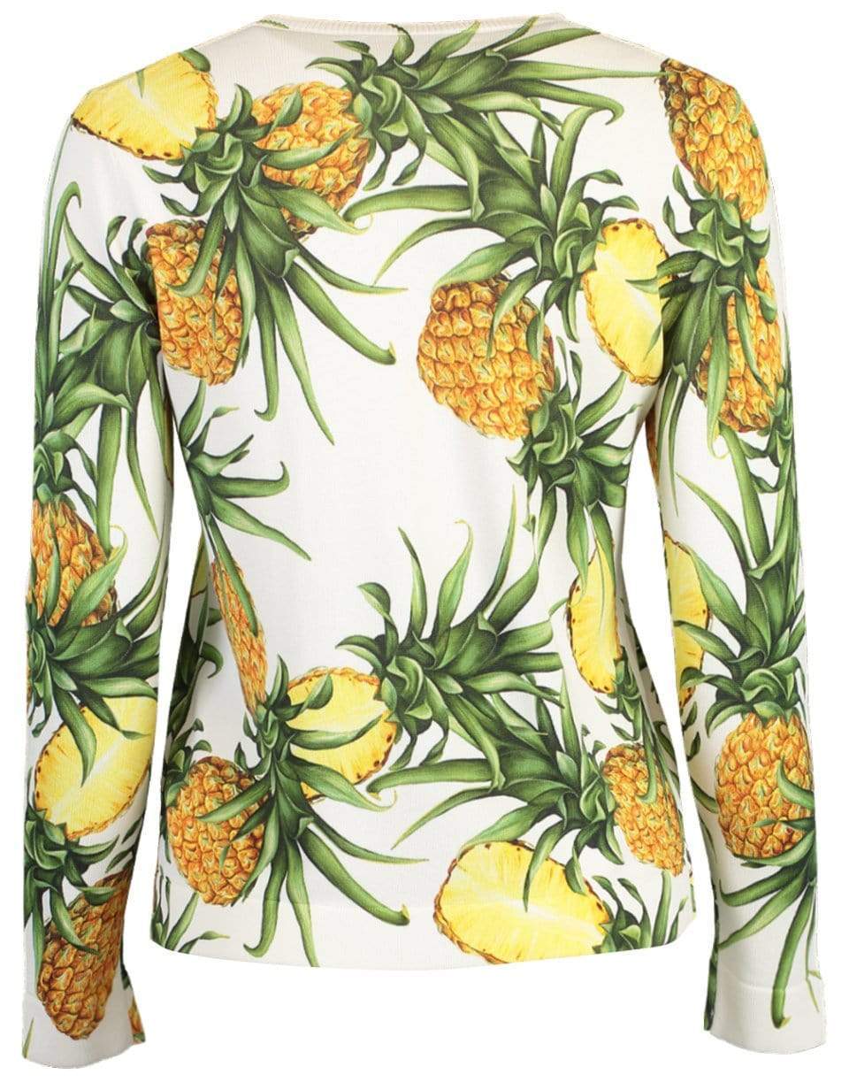 OSCAR DE LA RENTA-Pineapple Print Long Sleeve Crew Neck Cardigan-