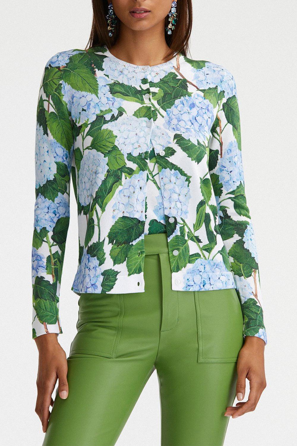 OSCAR DE LA RENTA-Hydrangea Printed Cardigan-