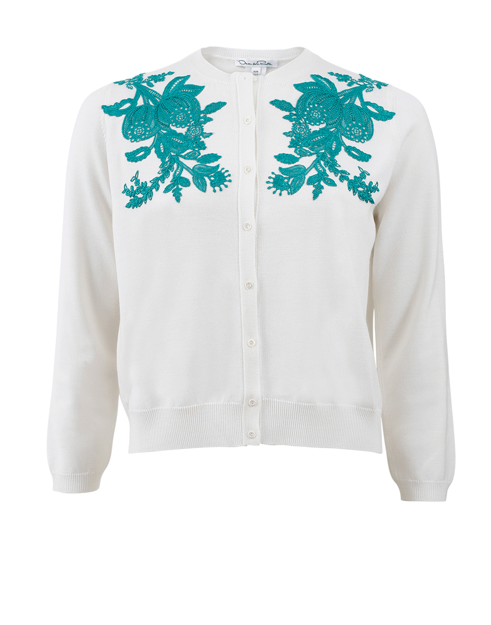 OSCAR DE LA RENTA-Floral Embroidered Cardigan-