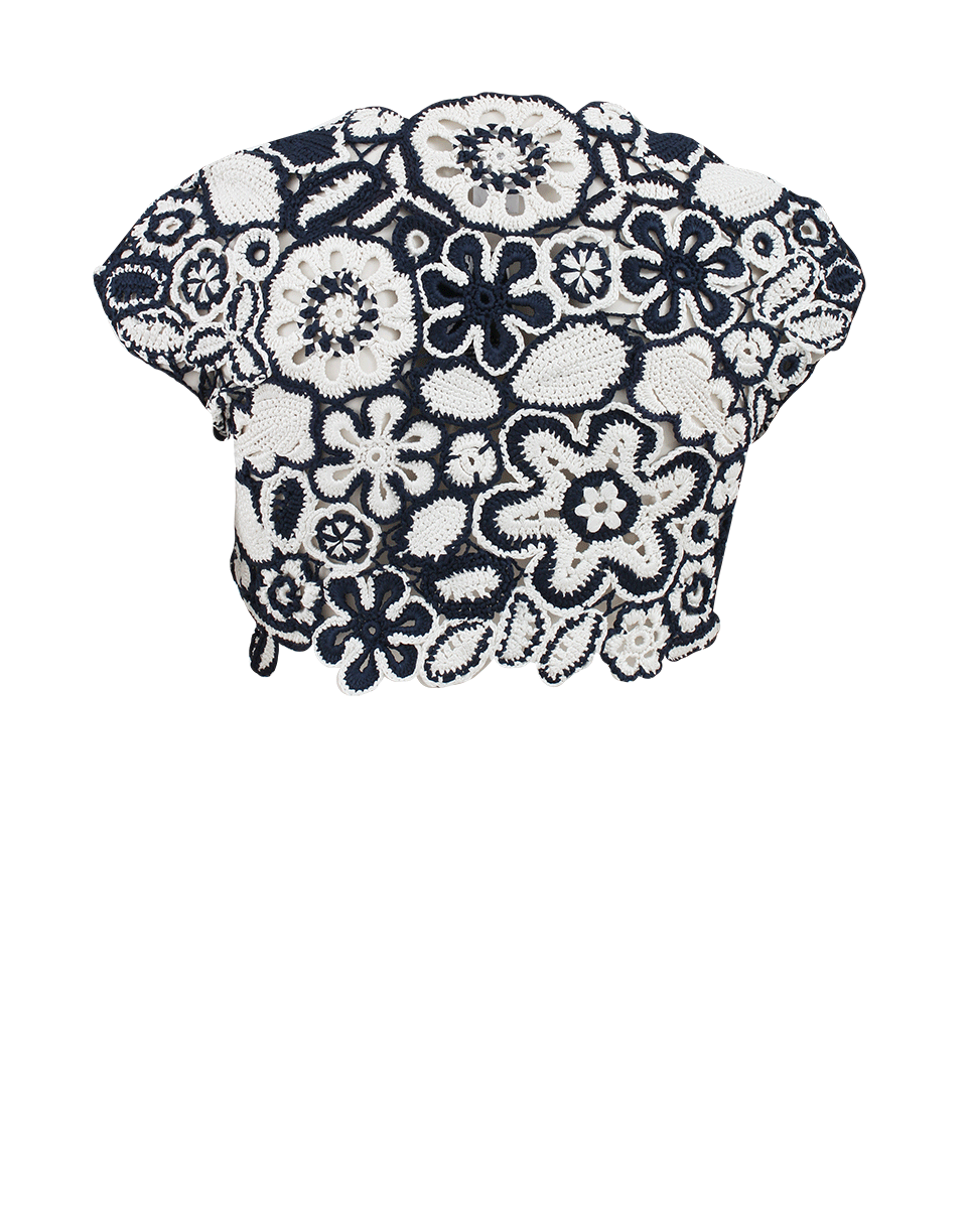 OSCAR DE LA RENTA-Short Sleeve Floral Knit Cardigan-