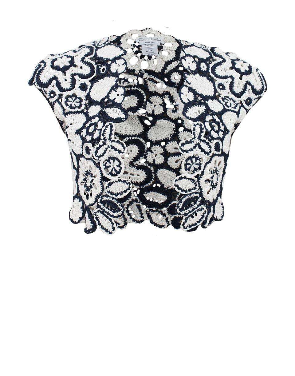 OSCAR DE LA RENTA-Short Sleeve Floral Knit Cardigan-