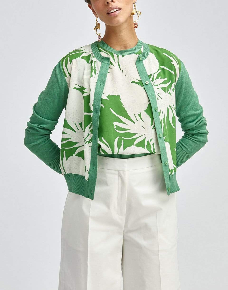 OSCAR DE LA RENTA-Long Sleeve Knit Cardigan with CDC Inset-