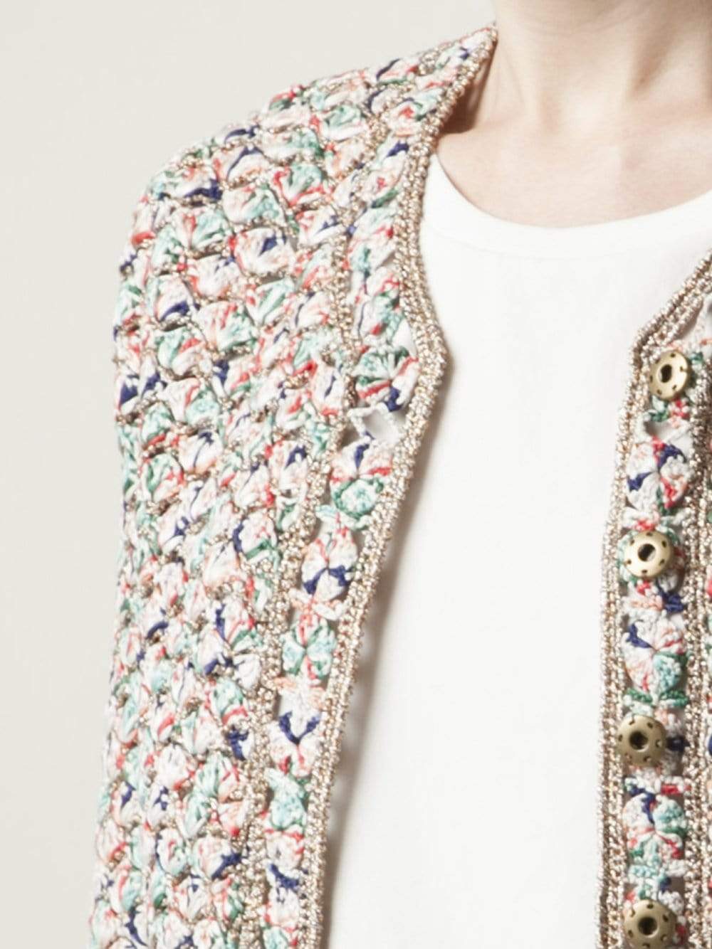 OSCAR DE LA RENTA-Quarter Sleeve Jewelneck Cardigan-MUL.TI