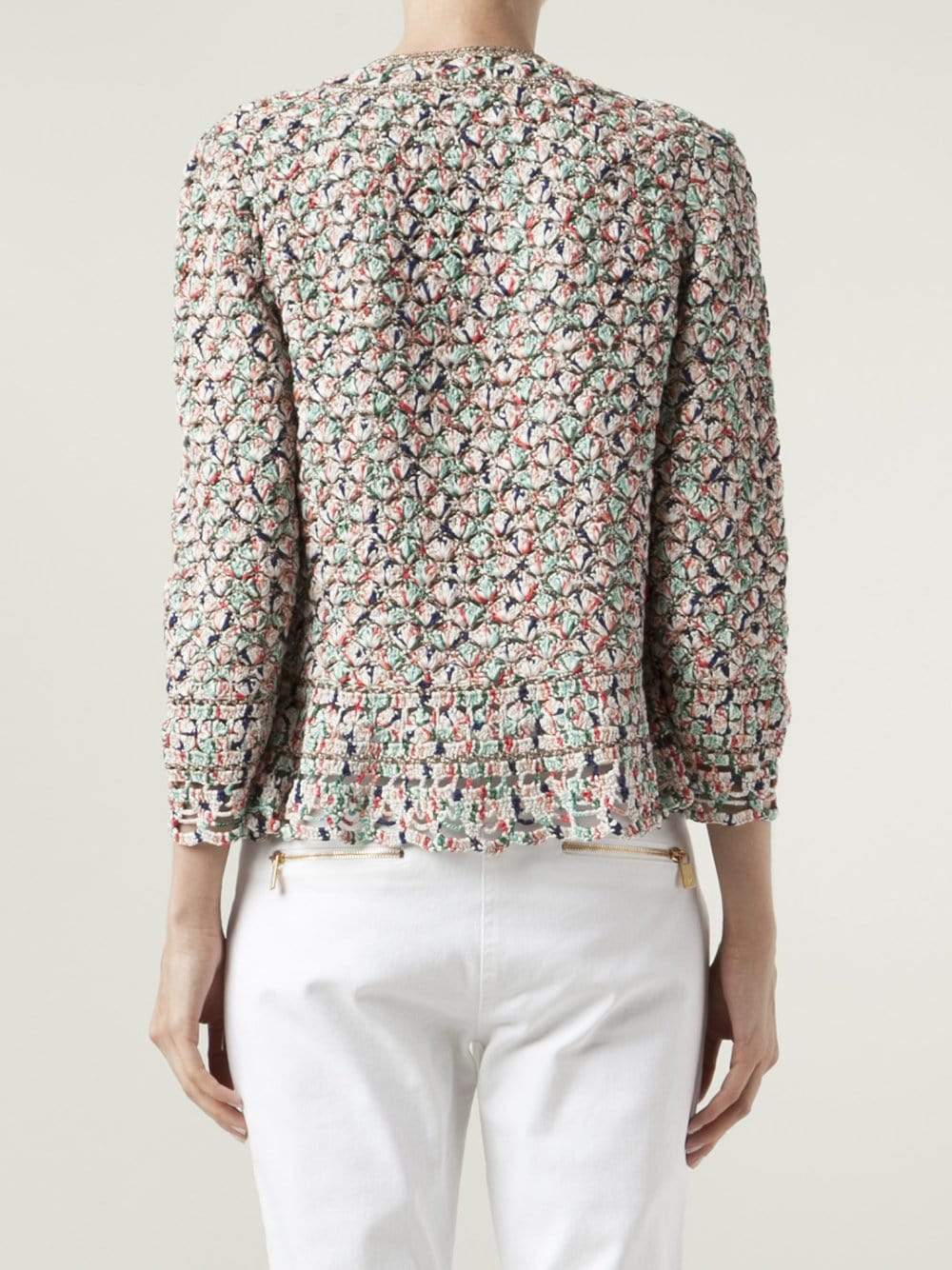 OSCAR DE LA RENTA-Quarter Sleeve Jewelneck Cardigan-MUL.TI