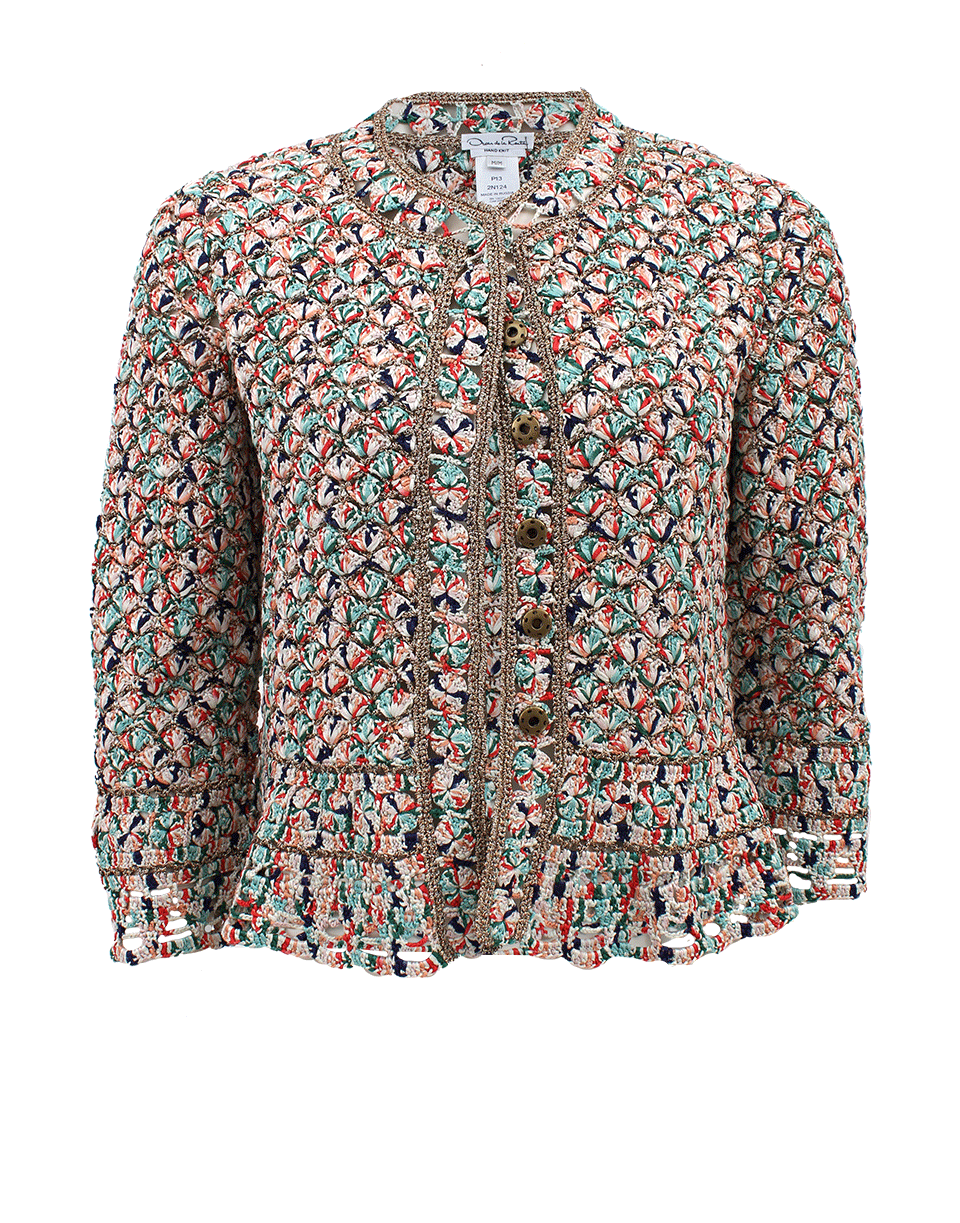 OSCAR DE LA RENTA-Quarter Sleeve Jewelneck Cardigan-MUL.TI