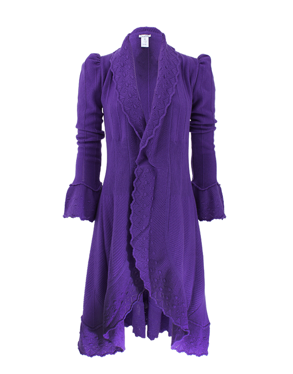 OSCAR DE LA RENTA-Long Sleeve Ruffle Front Drape Coat-