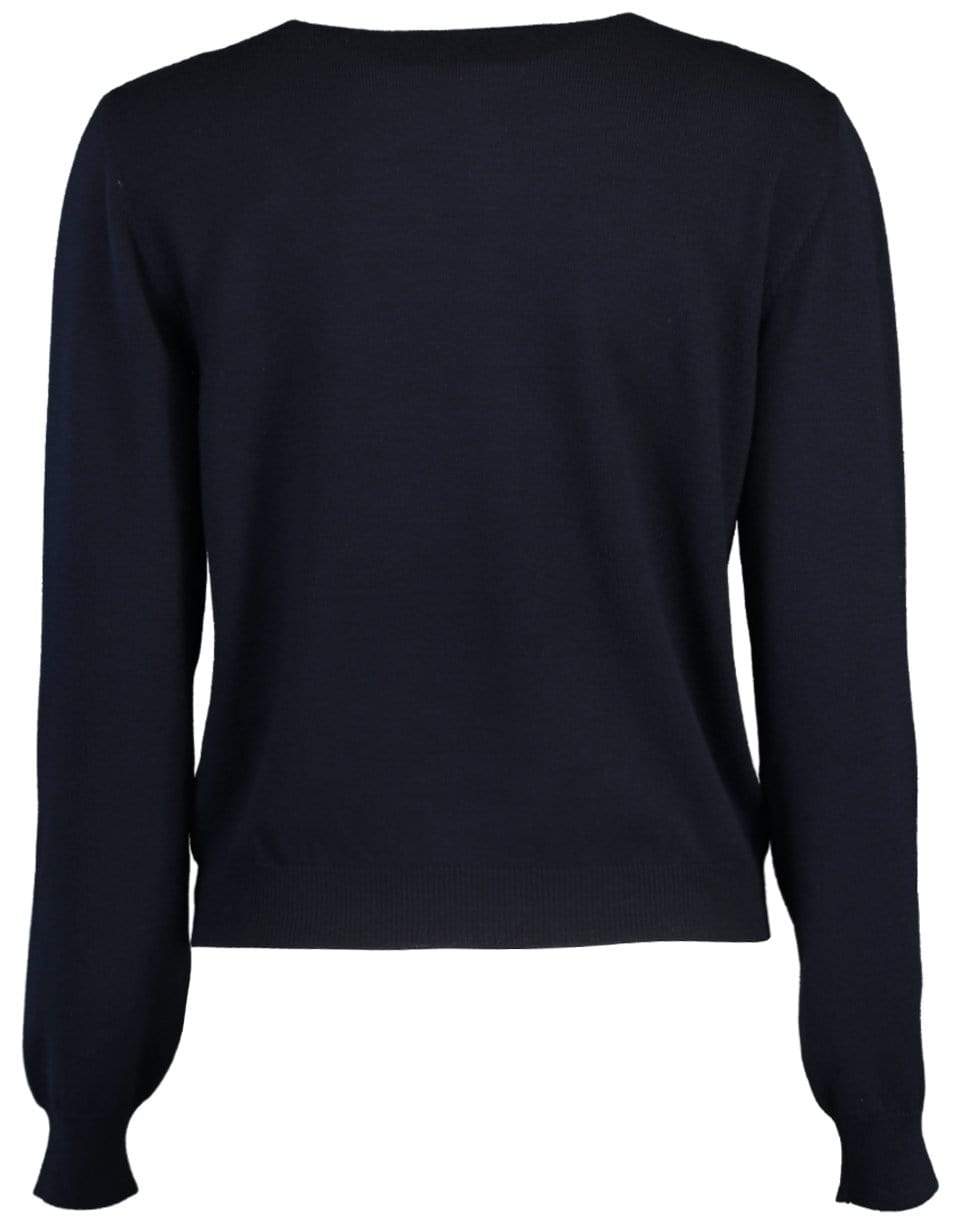 OSCAR DE LA RENTA-Navy Long Sleeve Floral Embroidered Cardigan-NAVY