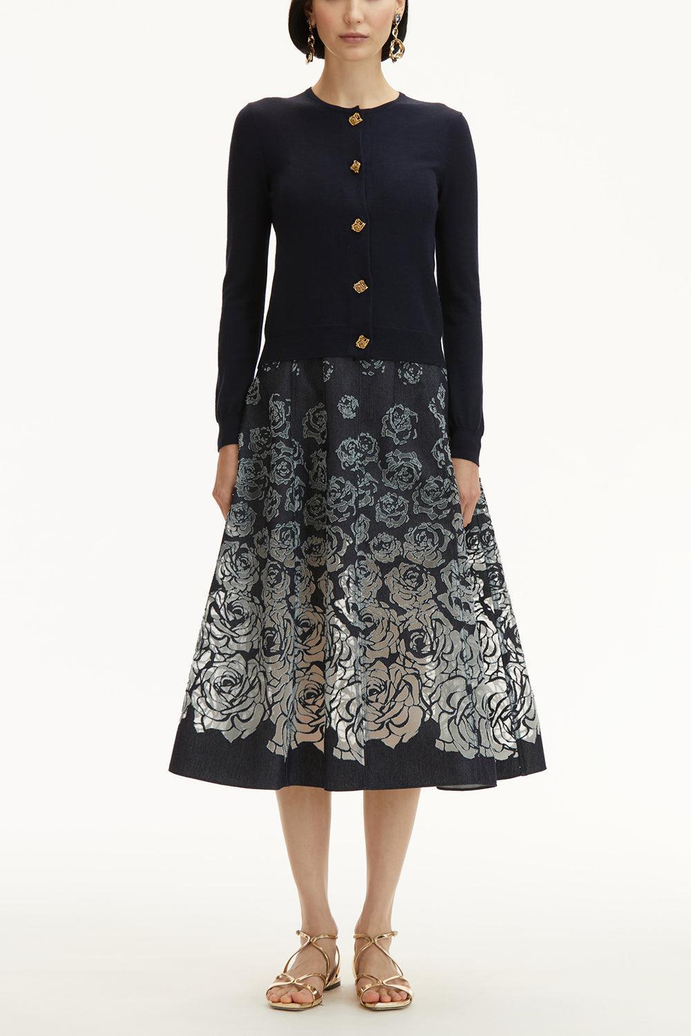 JEWEL BUTTON CARDIGAN-NAVY-XS-CLOTHINGTOPCARDIGAN-OSCAR DE LA RENTA