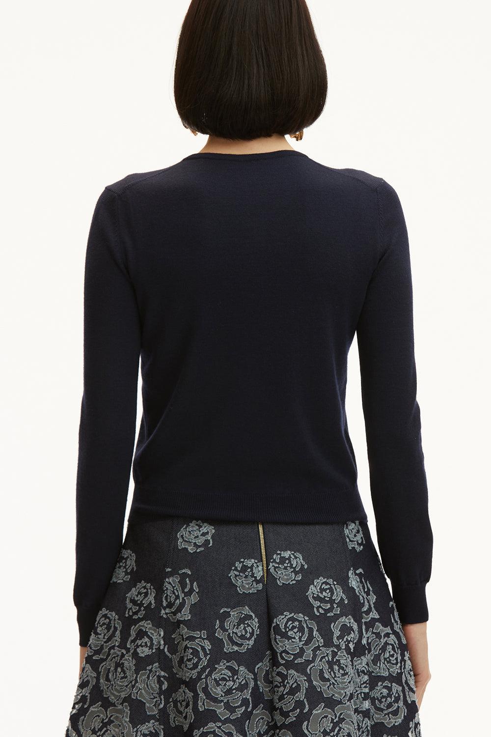 JEWEL BUTTON CARDIGAN-NAVY-XS-CLOTHINGTOPCARDIGAN-OSCAR DE LA RENTA