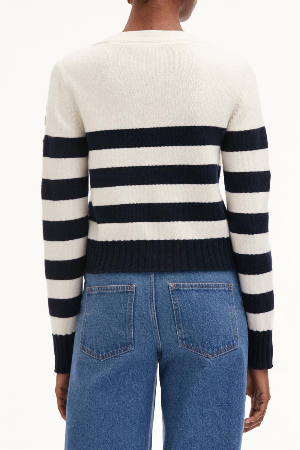 OSCAR DE LA RENTA-Orchid Threadwork Striped Cardigan-