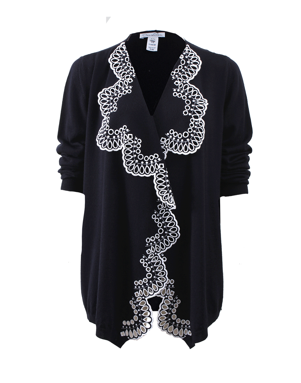 OSCAR DE LA RENTA-Eyelet Trim Cardigan-
