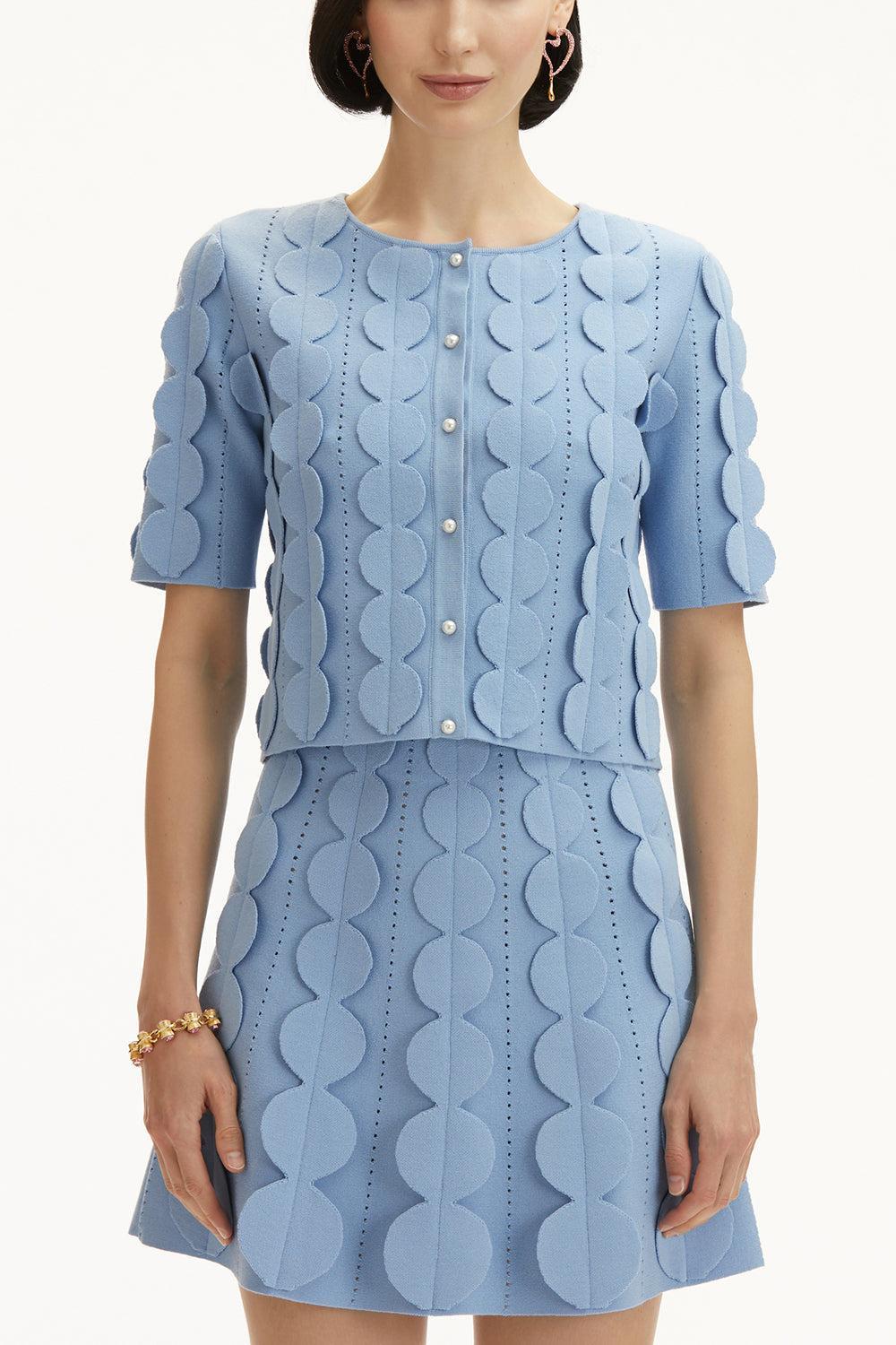 Short Sleeve 3d Circle Cardigan-OPAL-XS-CLOTHINGTOPCARDIGAN-OSCAR DE LA RENTA