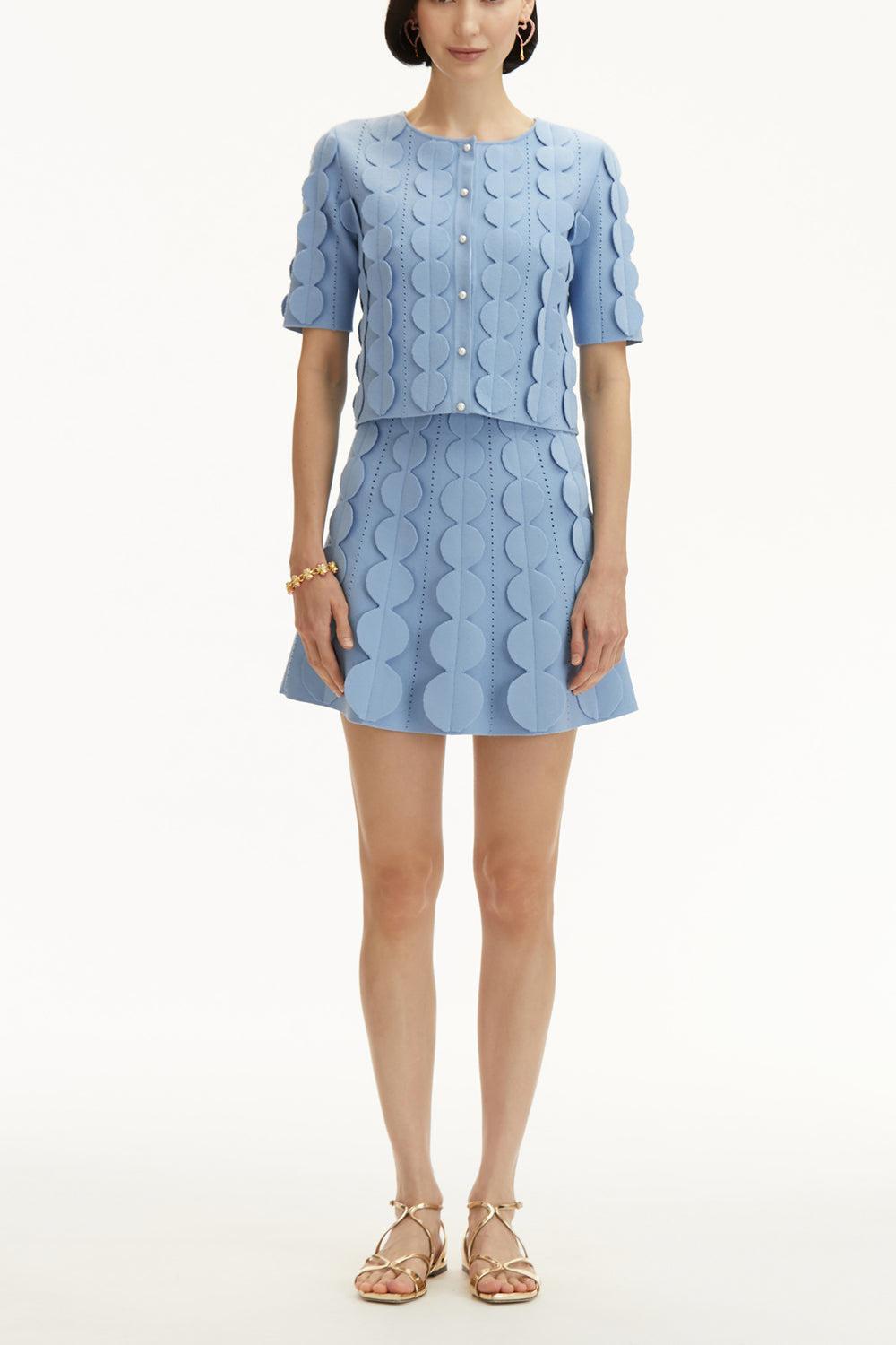 Short Sleeve 3d Circle Cardigan-OPAL-XS-CLOTHINGTOPCARDIGAN-OSCAR DE LA RENTA