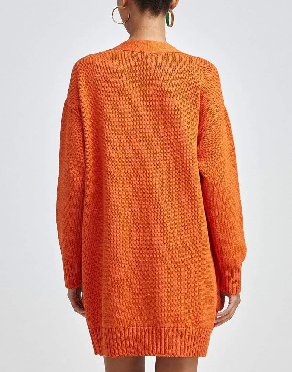 OSCAR DE LA RENTA-Flower Button Persimmon Long Sleeve Cardigan-PERSIMMO