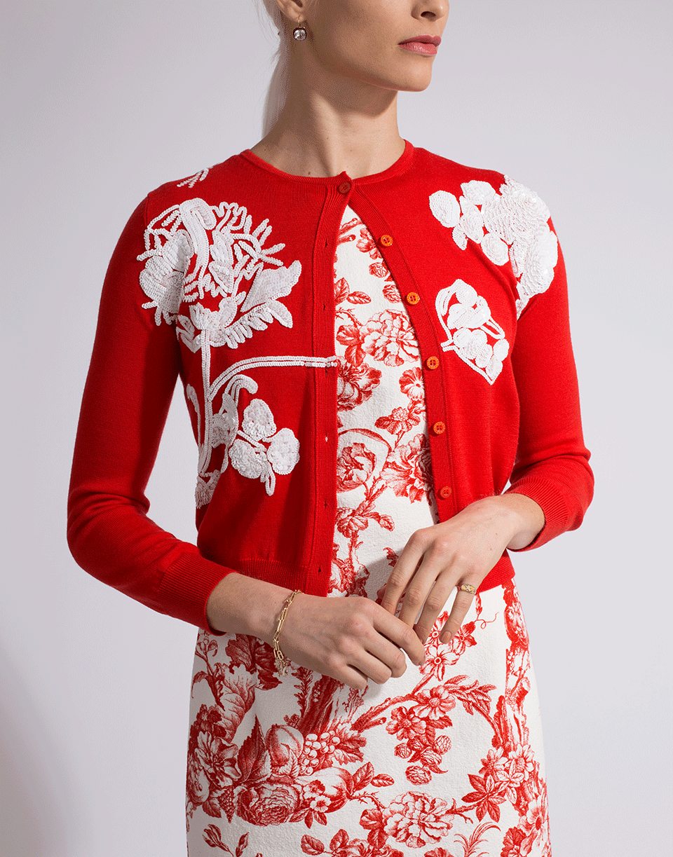 OSCAR DE LA RENTA-Sequined Floral Embroidered Cardigan-