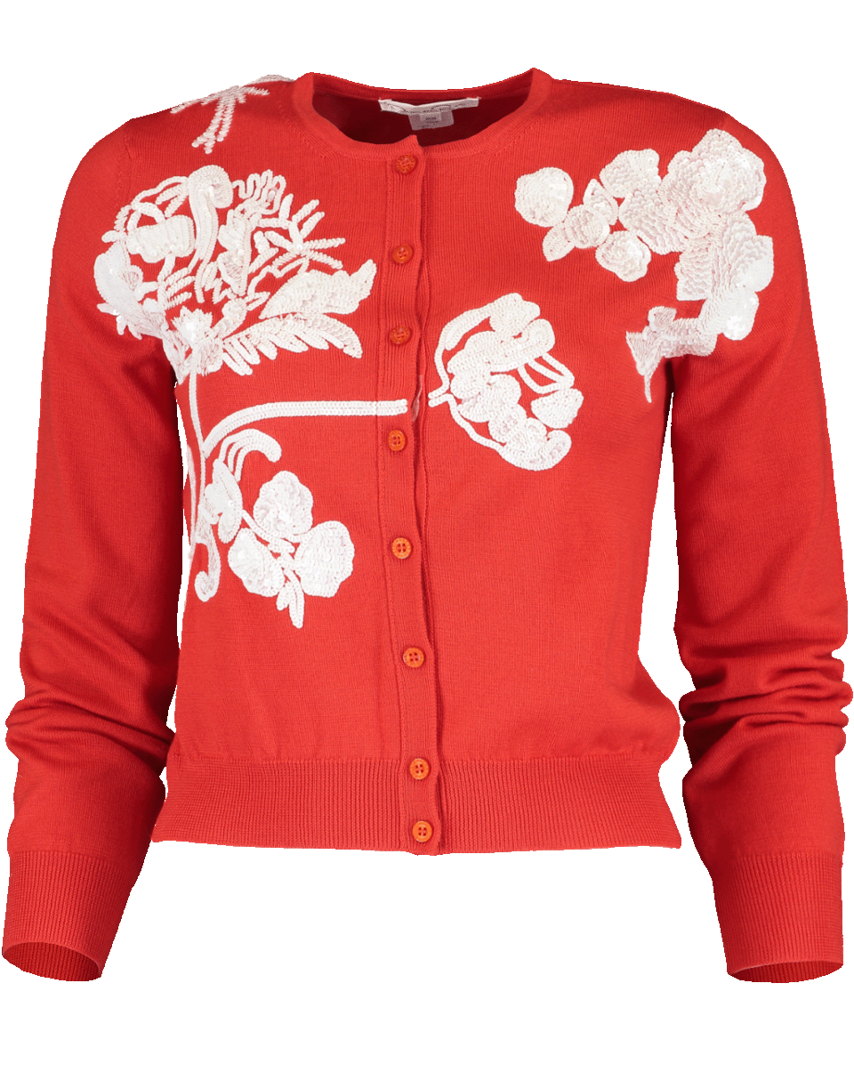 OSCAR DE LA RENTA-Sequined Floral Embroidered Cardigan-