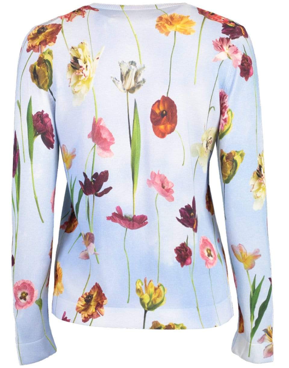OSCAR DE LA RENTA-Mixed Floral Sky Printed Cardigan-