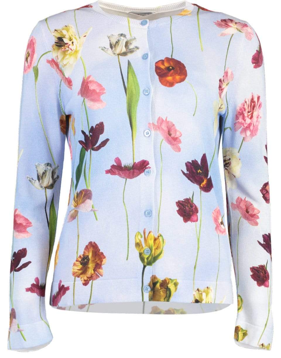 OSCAR DE LA RENTA-Mixed Floral Sky Printed Cardigan-