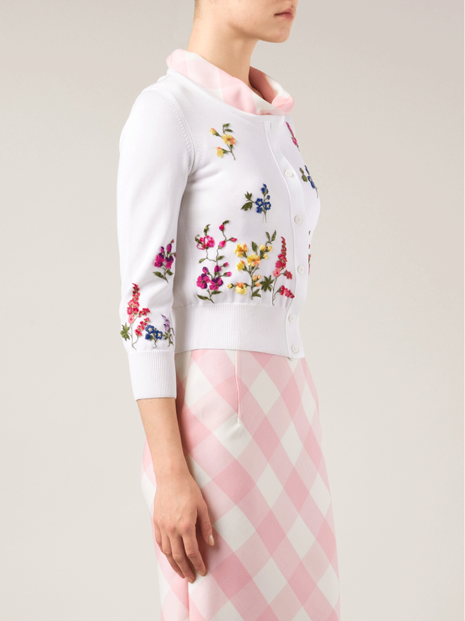 OSCAR DE LA RENTA-Floral Embroidered Cardigan-